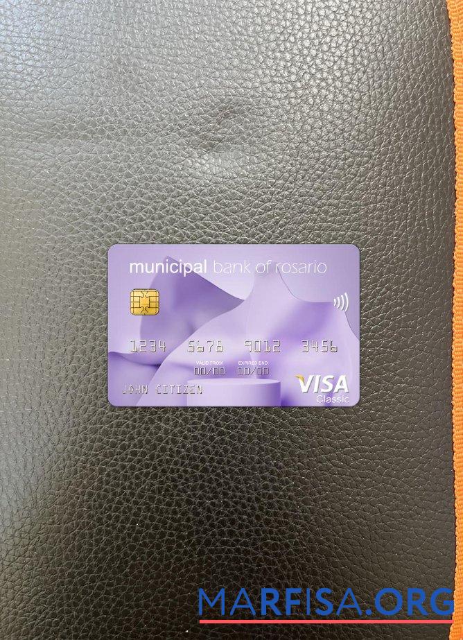 Downloadable Argentina Municipal Bank of Rosario visa card photolook front template